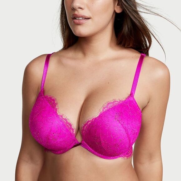 Victorias Secret Very Sexy Bombshell Add-2-Cups Lace Shimmer Push Up bra fuchsia - Picture 5 of 6